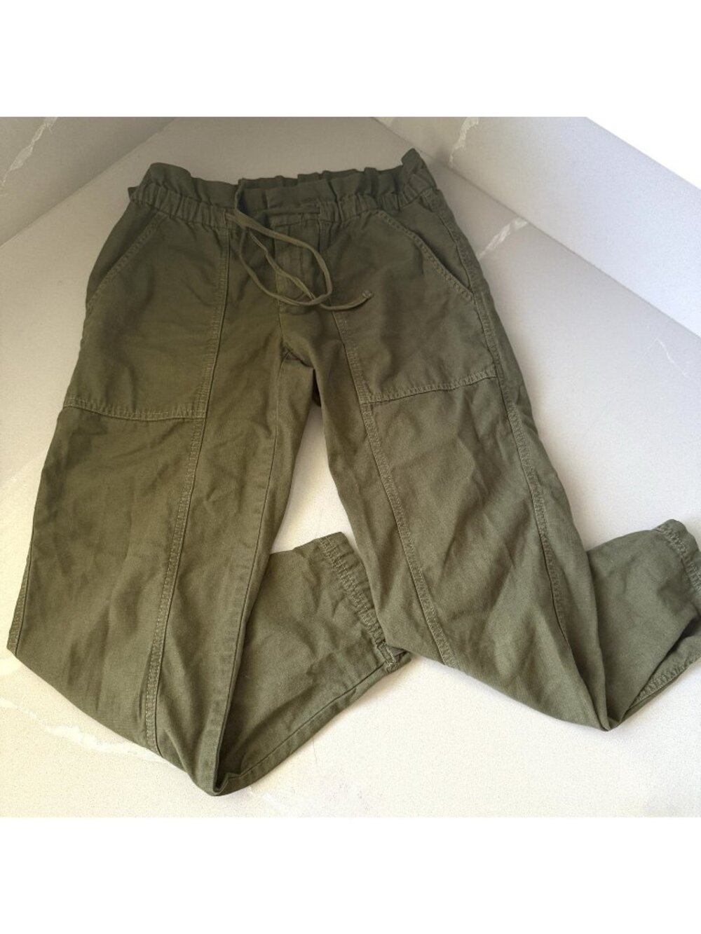 Madewell XS Army Green Joggers Pants Drawstring Waist Cropped Casual Cotton